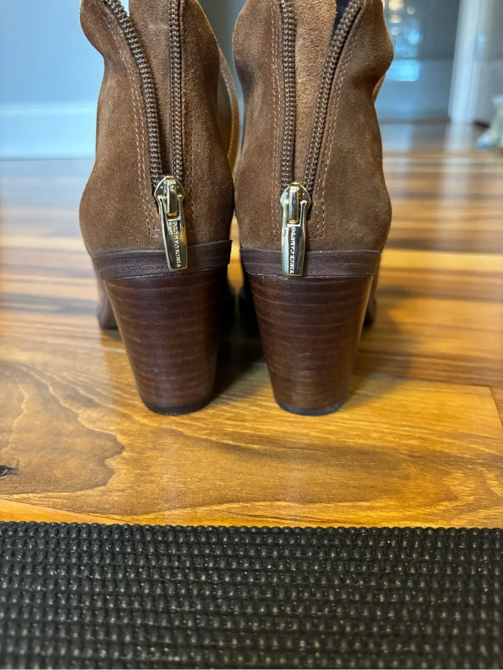 Vince Camuto Chestnut Brown Suede V-Cut Ankle Booties